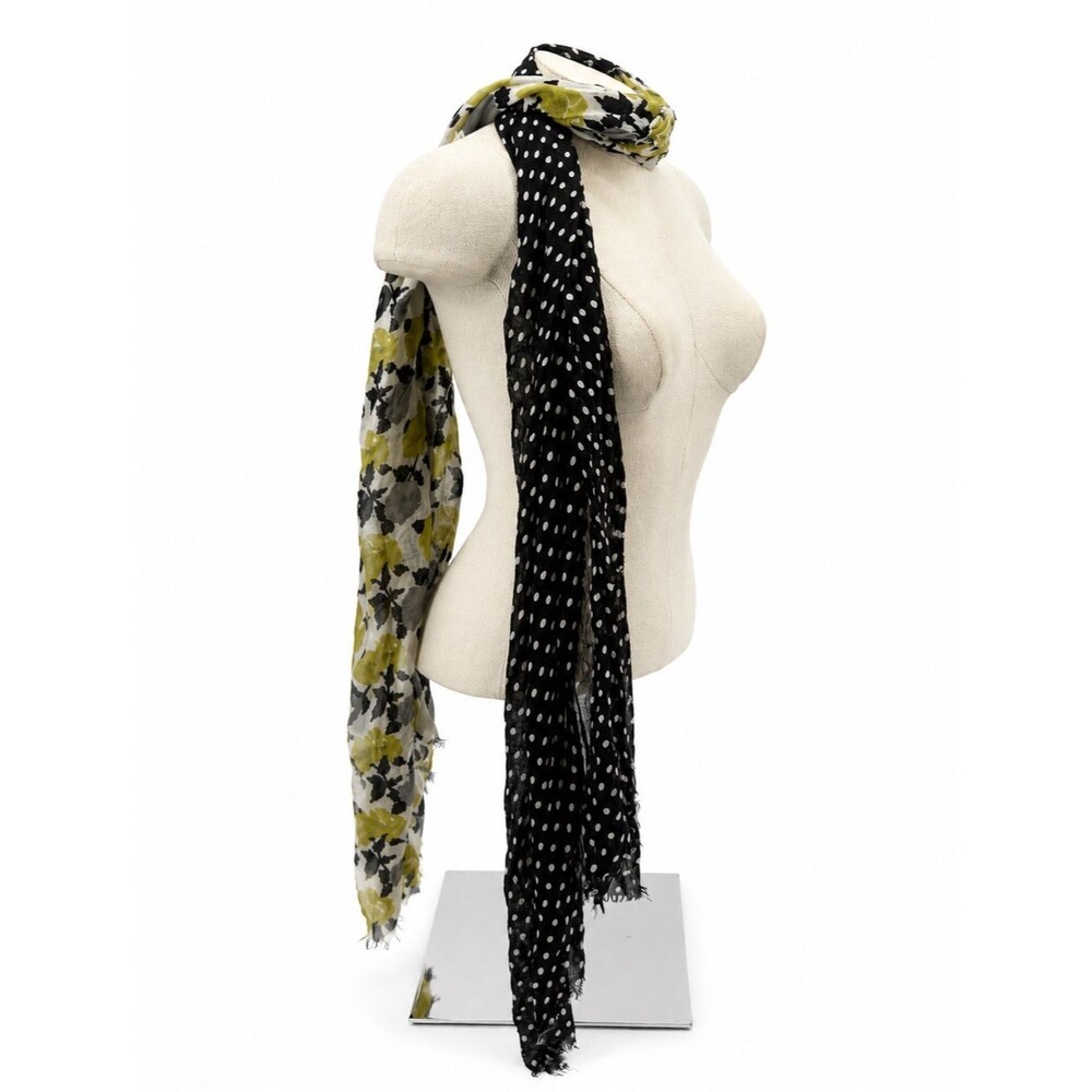 Echo Mixed Print Lightweight Scarf Black White Polka Dot Green Floral Wrap Shawl